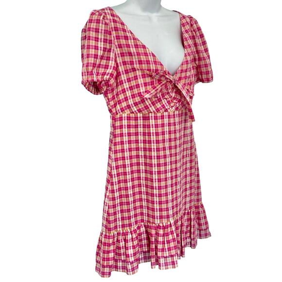 Likely Pink Yellow White Gingham Tie Front Ruffle Kai Mini Dress size 10 NEW Tag - Picture 8 of 11